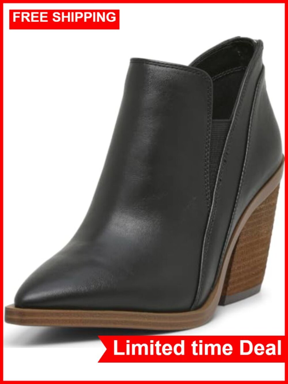 Leather Pointed Toe Stacked Heel Ankle Booties